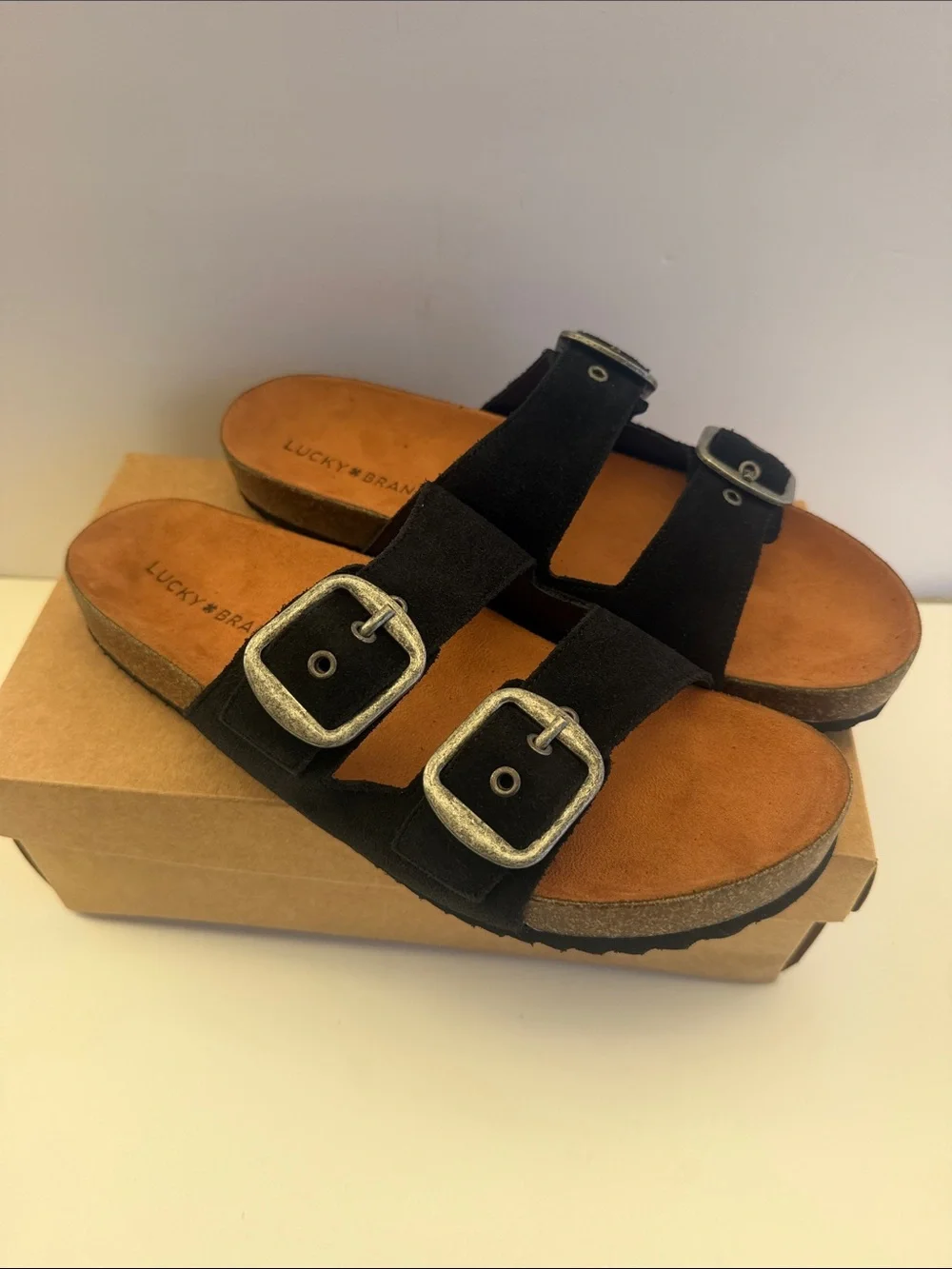 Lucky Brand Women’s Black Double-Strap Buckle Sandals Size 11